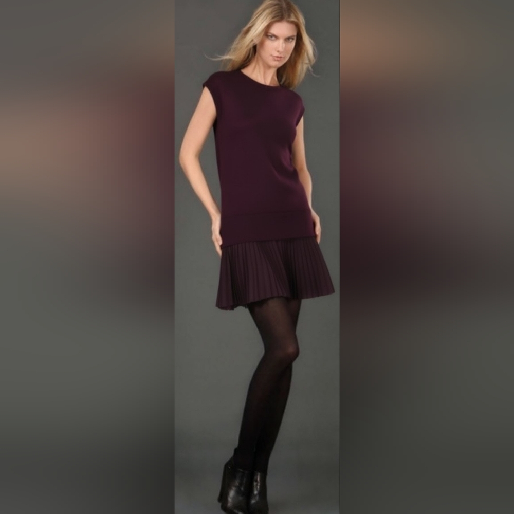 Iisli Cashmere Drop Waist Pleated Hem Dress Plum Purple Size M
